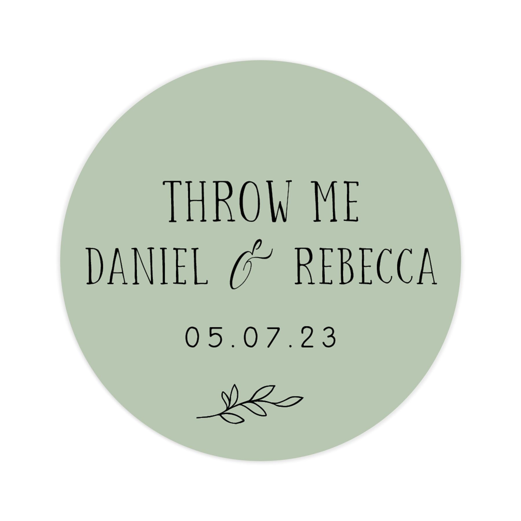 Personalised Throw me Confetti Wedding Stickers | 12 Colour Choice Round Circle Wedding Labels | Favor Sticker | Weddings Favors Thank You Stickers | 35 Round Stickers (Sage Green)