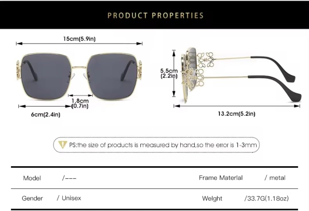 Womens Sunglasses – Designer Square & Oval Frames, Luxury Metal Floral Big Sunglasses, UV400 Protection