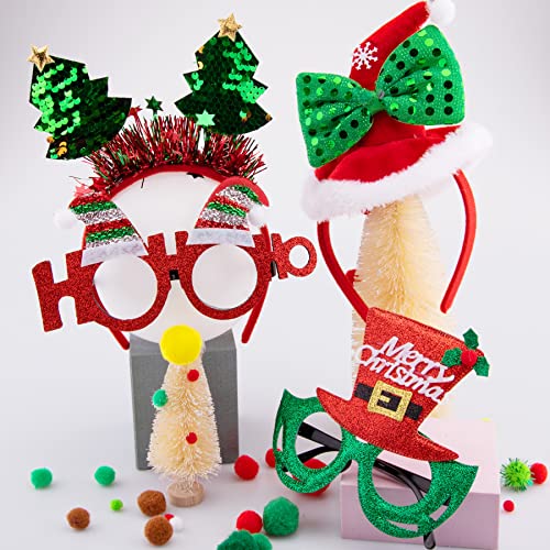 SIQUK 6 Pcs Christmas Headbands and 6 Pcs Christmas Glasses Frames Funny Reindeer Costume Headband Christmas Tree Snowflake Glasses - Image 3