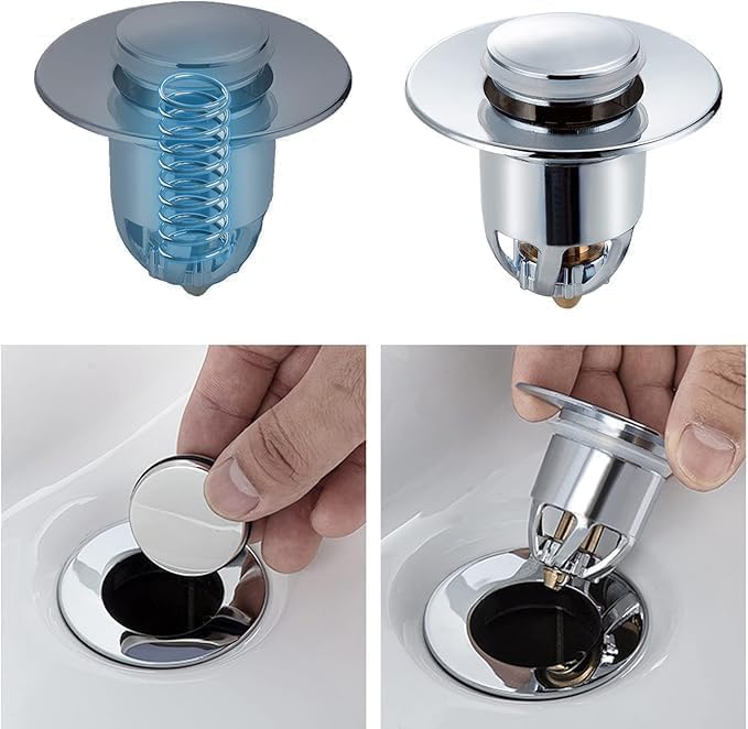 Veemok Plastic Pop-Up Sink Drain Stopper with Hair Catcher – Universal Push Button Filter for Bathroom, Kitchen, Wash Basin & Bathtub – Anti-Clog, Corrosion Resistant. (1) 2