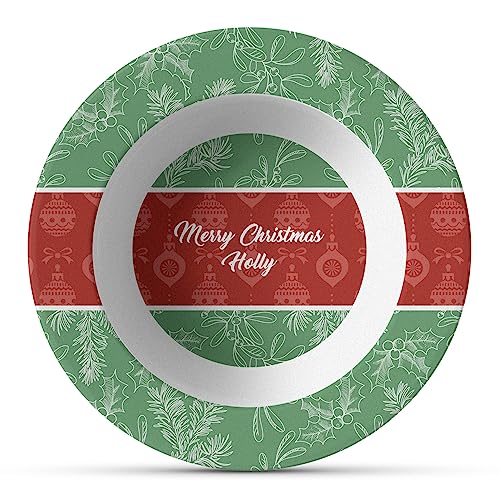 Personalized Christmas Holly Plastic Bowl - Microwave Safe - Composite Polymer
