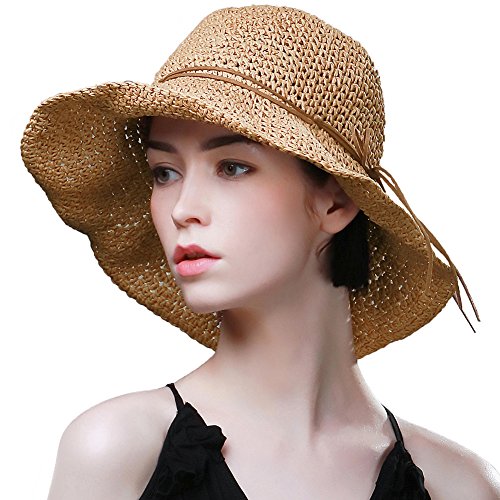 Comhats Womens Wide Brim caps Floppy Crushable Summer Beach Sun Straw Hats Packable for Ladies 56-58CM Camel
