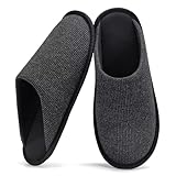 NineCiFun Mens House Scuff Slippers Slip On Warm Bedroom Solid Waffle Upper Slippers Lightweight Non-slip Indoor/Outdoor House Shoes Black 12 13