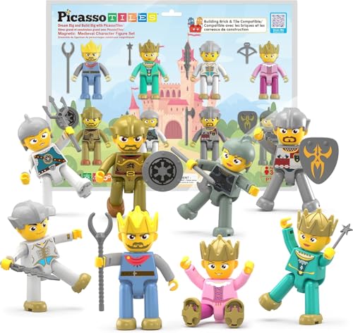 Picasso Toys Magnetic Action Figures Medieval King and Knights Character for Building Blocks Tiles Construction Toddler Toy Set Magnets Expansion Pack...