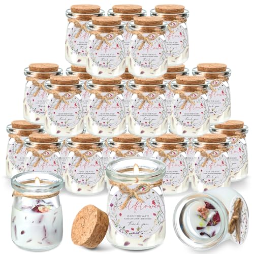 Threlaco 20 Pcs Wildflowers Baby Shower Favors Party Candle Lavender Scented Glass Mason Jar Wax Candle Bulk for Guests Girl Boy Gender Reveal Party Gifts(Colorful)