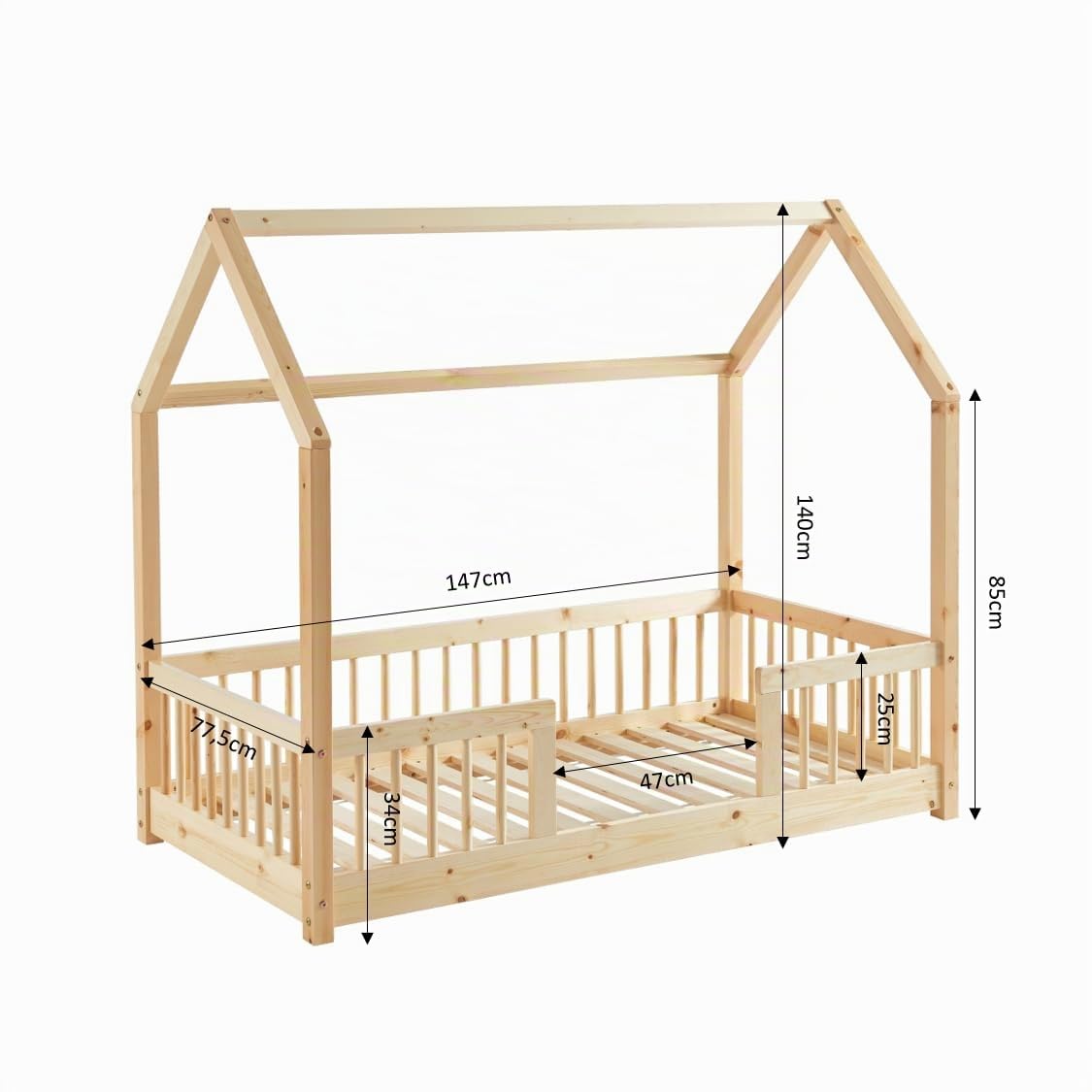 BAÏTA - Letto infantile capanna Tiny pino massiccio 70 x 140 rete inclusa