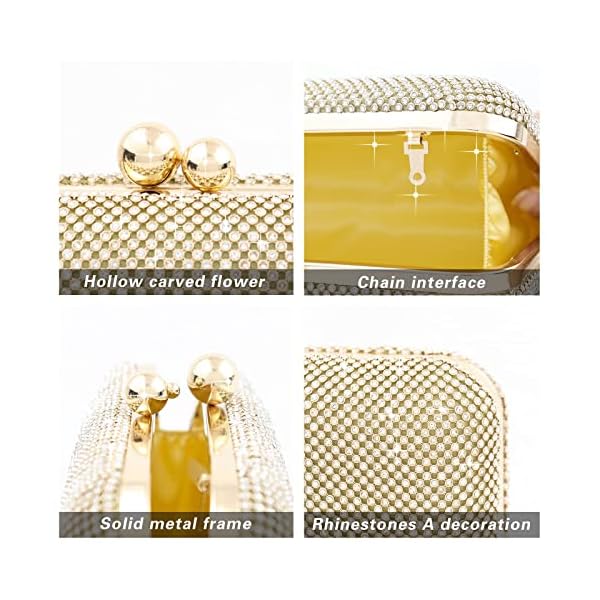Carwales Women's Glitter Clutch Purse Bling Evening Handbag for Dance Bridal Prom Party Bag, Gold, Small - Image 5