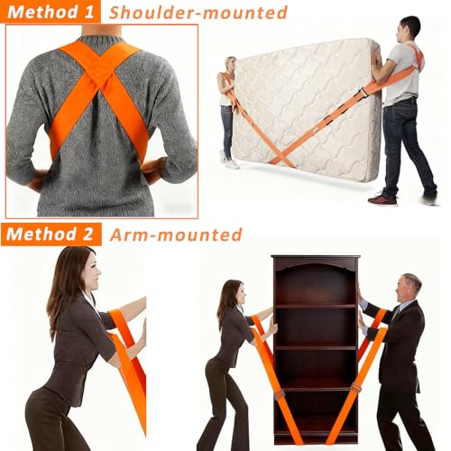 Image of QISHENG Moving Straps - 2-Person Shoulder Lifting & Moving System Heavy Duty Lifting Straps for Furniture Appliances Mattresses & Heavy Objects Up to 600lbs Orange Sling (Orange)