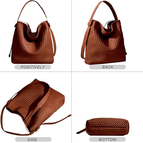Image of Large Woven Tote Bag Vegan Leather Shoulder Bag for Women Fashion Travel Shopper Bag Top Handle Handbag and Purse