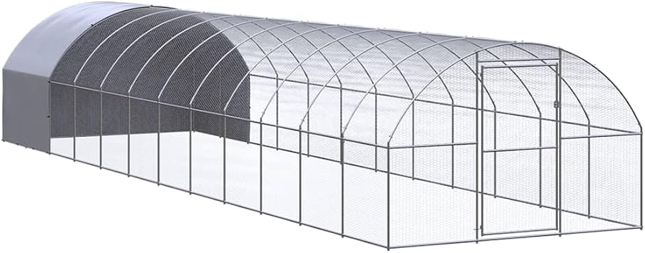 Large Durable Chicken Coop Silver Galvanized Steel Outdoor Poultry House 10 ft x 10 ft x 6.6 Spacious Design for Chickens Ducks Small Animals Water-Resistant Galvanized Steel