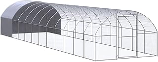 9.8x39.4x6.6ft Galvanized Steel Outdoor Chicken Coop with Water-Resistant PE Roof, Silver Large Animal Cage for Hens Ducks Rabbits Bunny Hutch Enclosure