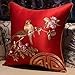 RUYII Faux Silk Silky Satin Throw Pillow Cover Bordado Pájaro Flor Escena Patrón Estilo Chino Sofá Funda De Cojín,Red-35x50cm