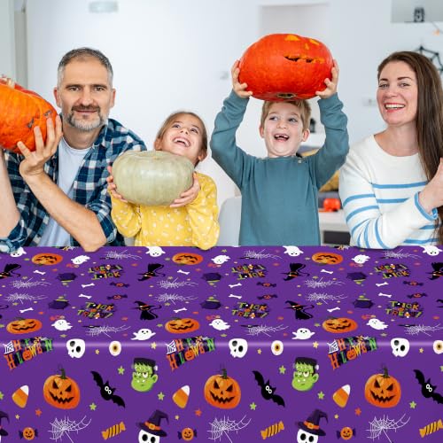 Image of 4 Pack Halloween Table Cloths 54 inch x 108 inch Plastic Purple Orange Tablecovers
