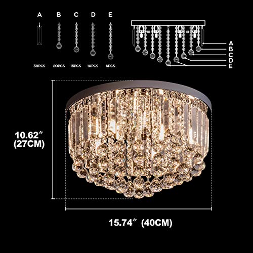 Crystal Chandelier Light Fixtures Crystal Chandeliers For Bedroom Living Room Hallway Bar Dining Room 8 Lights Modern Chrome Crystal Flush Mount Ceiling Light 15.75'' Width（G9 Bulbs Excluded） #TOP4