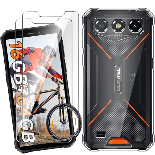 HuiYouMY Handyhülle Kompatibel mit Oukitel G3 Hülle Durchsichtig mit 2 Stück Panzeglas Schutzfolie, Weich Transparent Schutzhülle, Starker Schutz Silikon Hülle TPU Cover (6.0