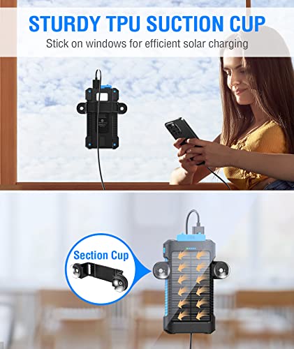 Metfut Solar Power Bank 38800Mah, Solar Charger With Suction Cup Mount Three Modes Flashlight-Steady/Sos/Strobe Ipx7 Waterproof/Dustproof/Shockproof External Battery Pack 3 Usb Charging Ports(Blue) #TOP1