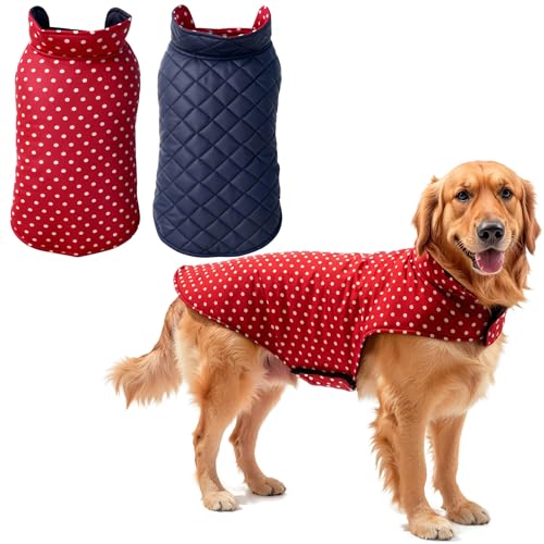 Image of JoyDaog Dog Winter Clothes 22 Inch Reversible Jacket Red Color Design Warm Dog Coat Windproof Pets Cold Weather Wearing (XL)