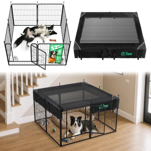 Image of FXW Rollick Dog Playpen with Mesh Top Cover, 32 inchH, 8 Panels