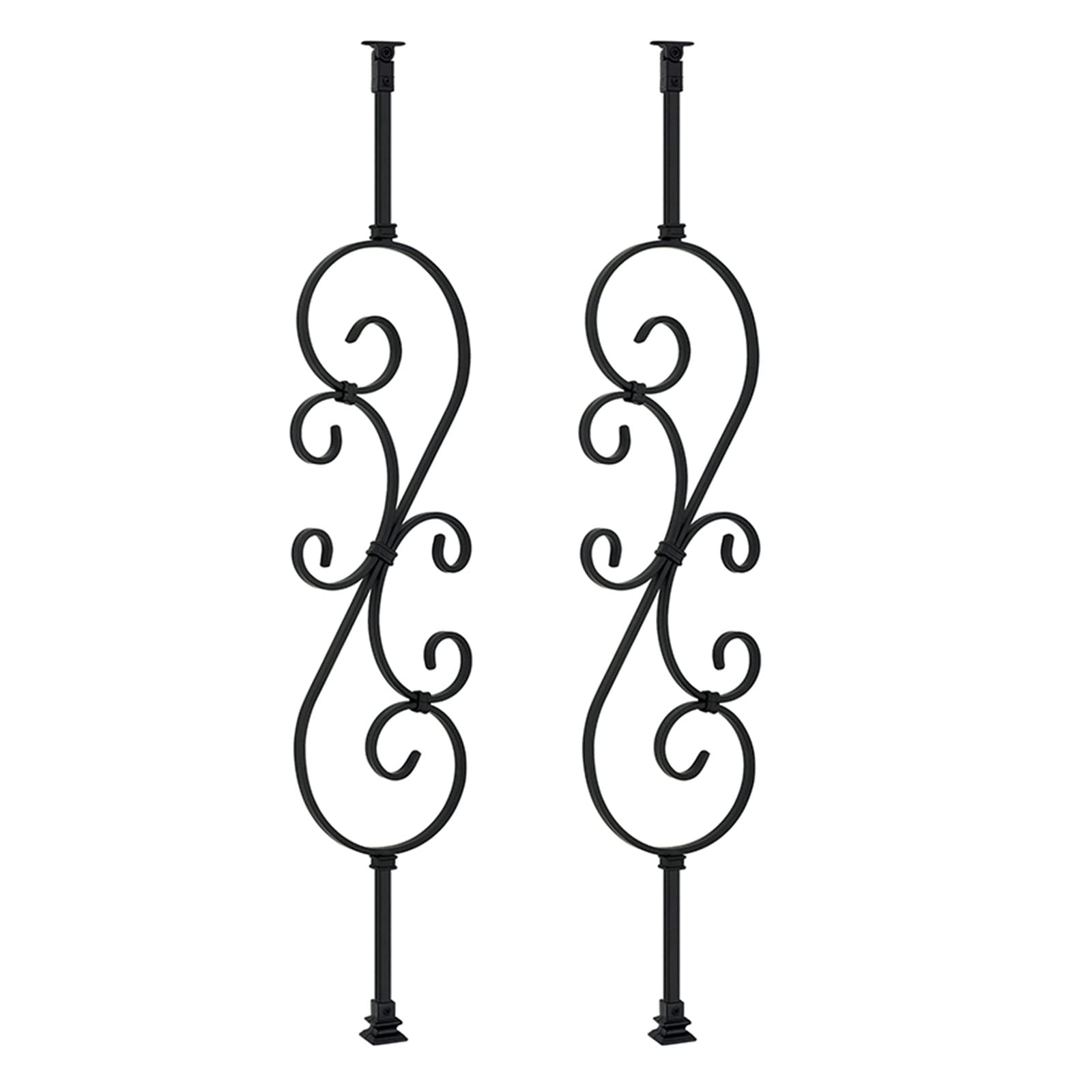 Poteaux d'escalier intérieur carrés à volutes, rampes et balustres de sécurité noirs avec vis