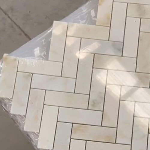 Miniatura 9 de Diflart Calacatta - Azulejo Mosiac de mármol dorado de 1 x 3 pulgadas para salpicaduras de cocina y baño, pulido, paquete de 5 hojas