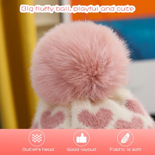 Toddler Kids Winter Hat Scarf Gloves Set, Cute Warm Knitted Beanie Hat with Pompom Scarf Mittens for Baby Girls 6 12 18 Months4