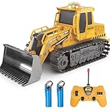 Jiakora Remote Control Front Loader - Metal Shovel, LED Working Lights, Music & 2 Rechargeable Batteries, Construction Toys for Boys Age 4 5 6 7 8 Birthday Gift