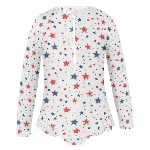 July 4th Independence Day Star Girls Long Sleeve Rashguard Swimsuit UV Protection One-Piece Swimwear B04045732