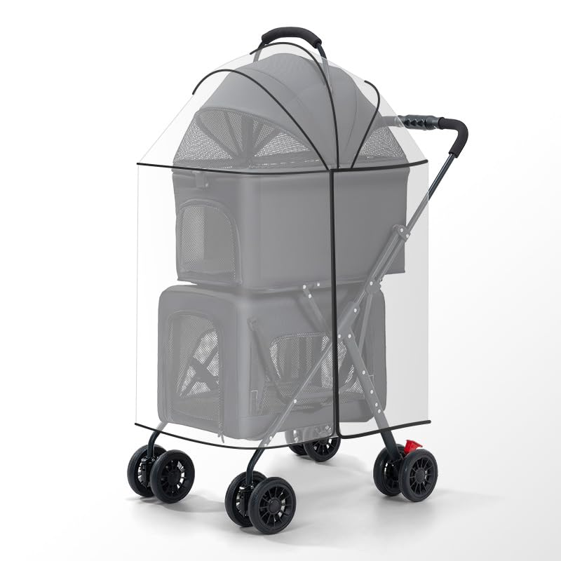 Miniatura 1 de Cochecito doble para perros con funda para lluvia, bolsa desmontable para mascotas, 4 ruedas, ligera, impermeable, plegable, para perros medianos y