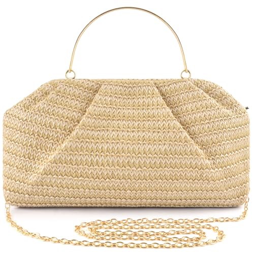 Image of ERKOON Clutch Purse for Women Elegant Pleated Evening Bag Crossbody Shoulder Handbag Envelope Bag with 2 Detachable Chain