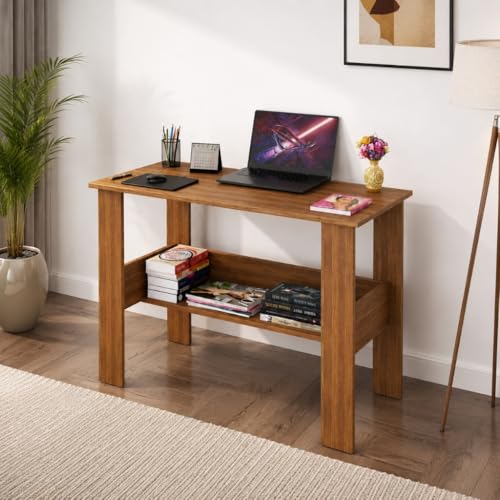 Image of SPYDER CRAFT Modern Specio Engineered Wood Study Table with Storage Shelf | Clean Minimalist Computer Desk for Home, Office, & Bedroom | Durable & Easy to Clean (Oak) (Assembly DIY)