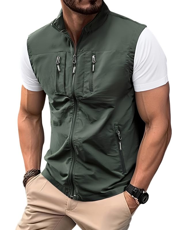 Gilet da Lavoro Multitasche Smanicato Uomo Estivo Leggero Sportivo Cargo Comodo Asciugatura Rapida Giacca Softshell Trekking All'aperto Pesca Fotografi