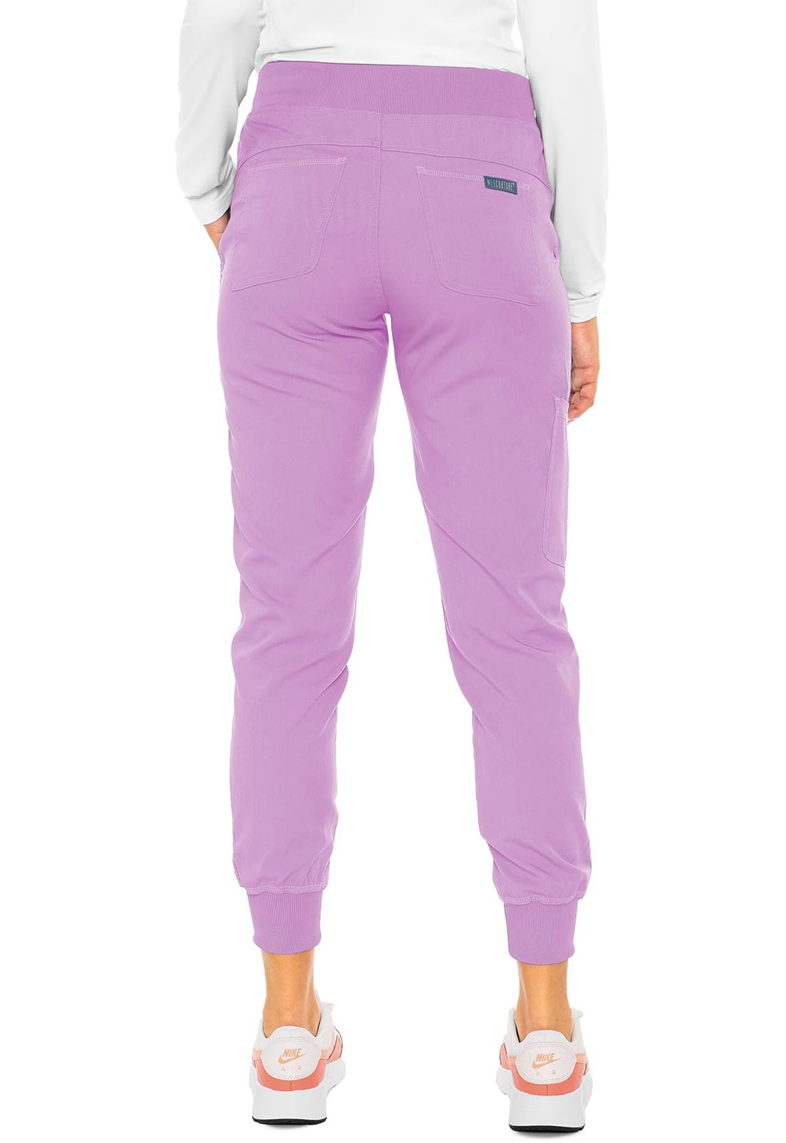 Med Couture Conjunto de uniforme médico para mujer con cuello en V MC7448 y pantalones elásticos en 2 direcciones 7710, lila, camiseta XL / pantalón XL