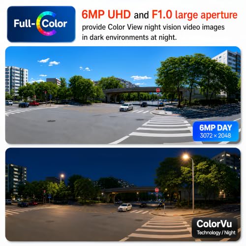 Image of VIKYLIN 6MP PoE IP Camera Outdoor, F1.0 Full Color Night Vision | Full Metal Turret Camera, Human & Vehicle Detection, Two-Way Audio, 512GB MicroSD, IP67 Waterproof, NDAA Compliant
