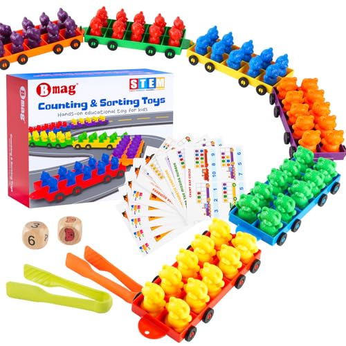 Image of Bmag Counting Bears with Matching Trains, Preschool Learning Toys Color Recognition and Math Learning Games, STEM Educational Toy Gift for Kids Age 3 4 5 Year Old Boys Girls