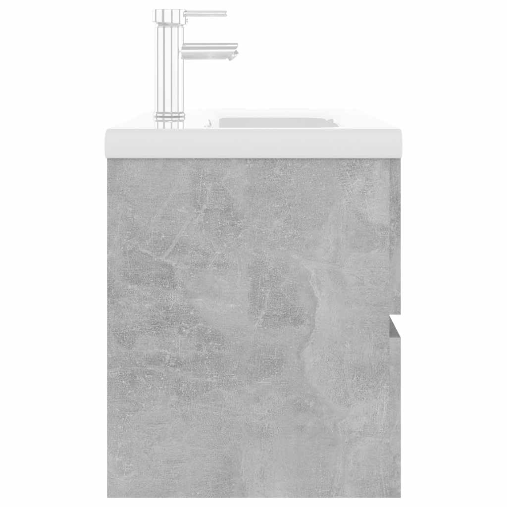 Mobile sottolavabo grigio cemento in legno con lavabo da incasso in ceramica 91 x 39 x 18 cm, 1 cassetto, scarico push-open, rubinetto