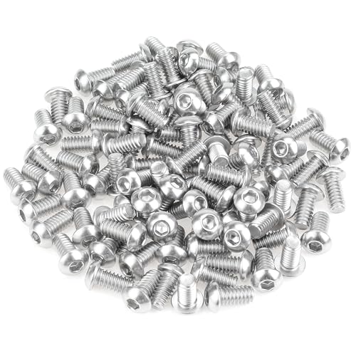 Image of 100 Pieces 1 /4-20 x 1 /2 inch Button Head Socket Cap Screws Bolts, HELIFOUNER 304 Stainless Steel (18-8) Screws, Bright Finish, Fully Threaded