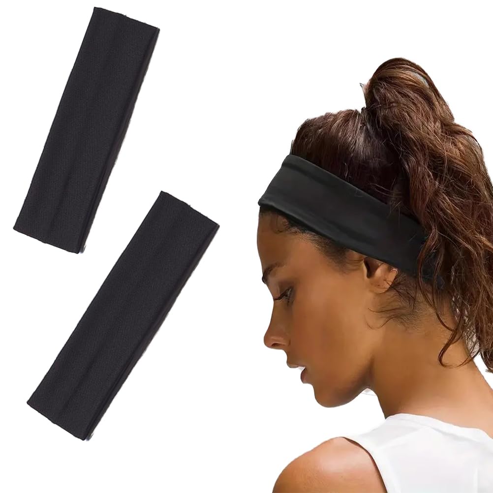 JchEnye 2 cintas para el pelo, negra, 6 cm de ancho, cinta elástica, antideslizante para correr, ciclismo, yoga, fitness