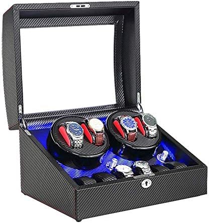 FENOKD Mechanical Watch Shaker 4+6 Automatic Watch Winder Built-in LED Illumination Watch Winder Box Fiber Leather Quiet Motor Dual Power