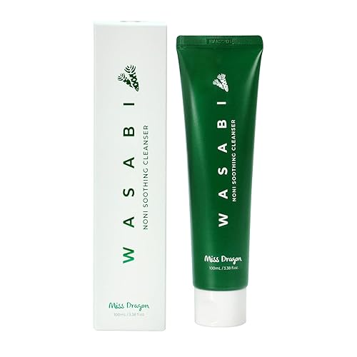 miss dragon Wasabi Noni Limpiador calmante (3.38 onzas líquidas)  Limpiador de gel suave pH 5.5 para pieles sensibles y grasas, limpiador facial