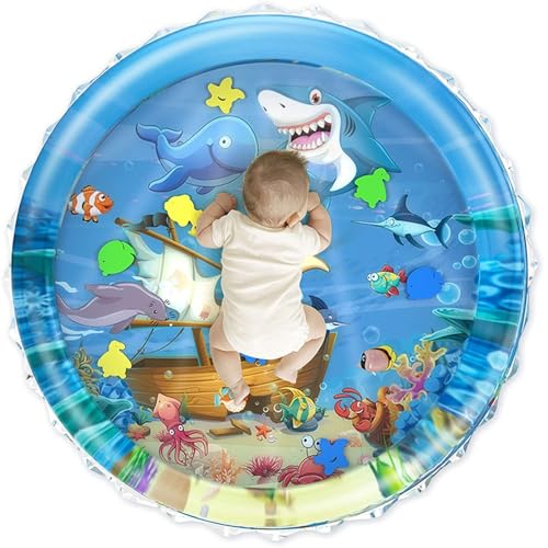 Image of Mashes 100 X 100 Infant Toy Gift Activity Play Mat,Baby Infant Toddlers Inflatable Water Play Floor Mat Children Growth Activity Tool Tummy Time Baby Water Mat Infant Toy for Newborn Baby Boy Girl Round mat (100 X 100 CM Water Play Mat)