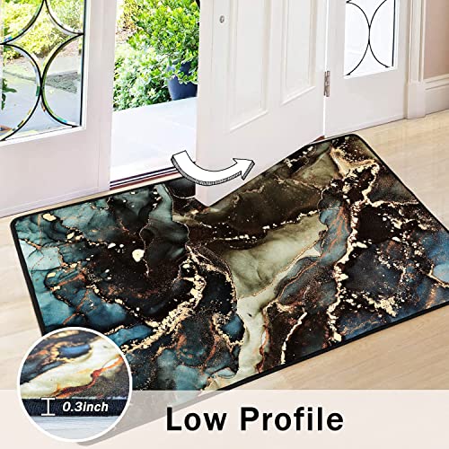 Modern Abstract Small Area Rug - 2x3 Door Mat Small Entryway Rug Luxury Modern Abstract Marble Texture Bath Mat, Non-Slip Washable Low-Pile Carpet for Bathroom Kitchen Laundry Room Decor (Green) — view 2