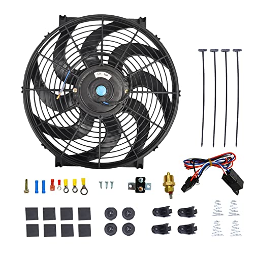 BATONECO 14" Electric Radiator Cooling Fan Thermostat Wiring Switch Relay Kit, 12V Cooling Radiator Fan with 120W 1000 CFM Slim High Performance Universal (Black) BATONECO 14" Electric Radiator Cooling Fan Thermostat Wiring Switch Relay Kit, 12V Cooling Radiator Fan with 120W 1000 CFM Slim High Performance Universal (Black)