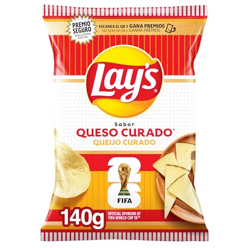Lay’s Queso Curado 140 g, Patatas fritas sabor queso intenso, Snack crujiente para compartir