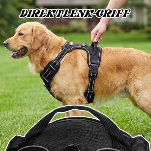 Funfox Hundegeschirr Mittelgroße Hunde, Anti Zug Brustgeschirr Verstellbares Geschirr Hund, Antiziehgeschirr mit Griff und Reflektorstreifen, No Pull Geschirr für Kleine Mittlere Grosse Schwarz M