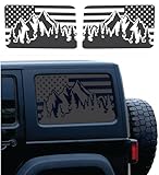 Compatible with Jeep Wrangler JK & JKU (4 Door) 2011 – 2018 | Precut US Flag Outdoor Forest Mountain Window Decals | Proudly Made in The USA | (US Flag Forest Mountain)