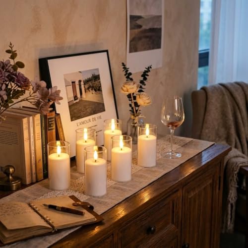 Image of JHY DESIGN Flameless Candles Set 4.5'' High Battery Operated Pillar LED Candles Taper for Home Wedding Party Birthday Decoration(Set of 6)