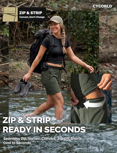 Image of Cycorld Women's-Hiking-Pants-Convertible Quick-Dry-Stretch-Lightweight Zip-Off Outdoor Pants with 5 Deep Pockets