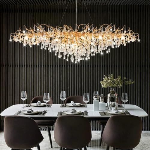 [Materiale e lavorazione] Questo lampadario per sala da pranzo ha un'altezza regolabile di 0~150 cm e richiede 10~14 lampadine G9 (lampadine non incluse). Il suo telaio in alluminio antiruggine e resistente alla corrosione è stato finemente lucidato garantendo che il prodotto sia più durevole e abbia una consistenza premium. Le gocce di pioggia in cristallo K9 realizzate a mano rifrangono la luce affascinante riempiendo la tua stanza di calore e luminosità.