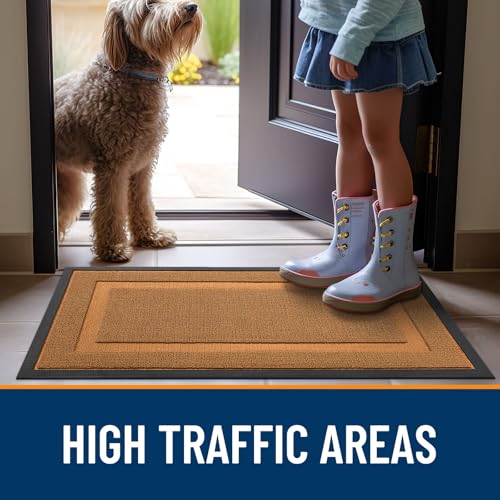 Image of OLANLY Front Door Mat Indoor Outdoor Entrance, Waterproof All-Season, All-Weather Doormat, Sturdy Natural Rubber, Low Profile, Easy Clean Patio Porch Entryway Mat, 47x17, Tangerine Orange