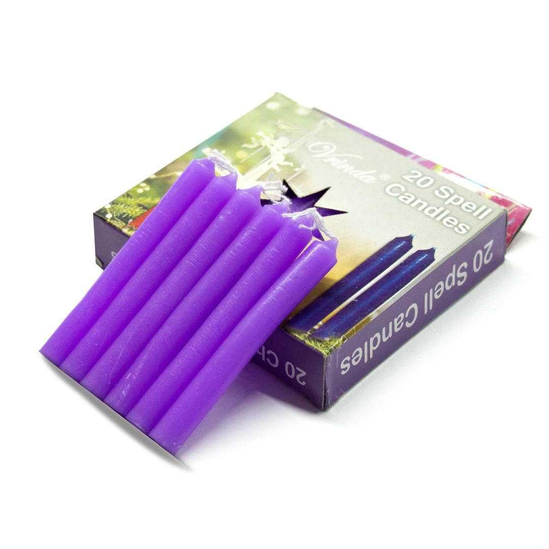 Vrinda® Set of 20-4" Mini Chime Ritual Spell Unscented Taper Candles – Ideal for Chime/Altar/Spell Work (Purple)